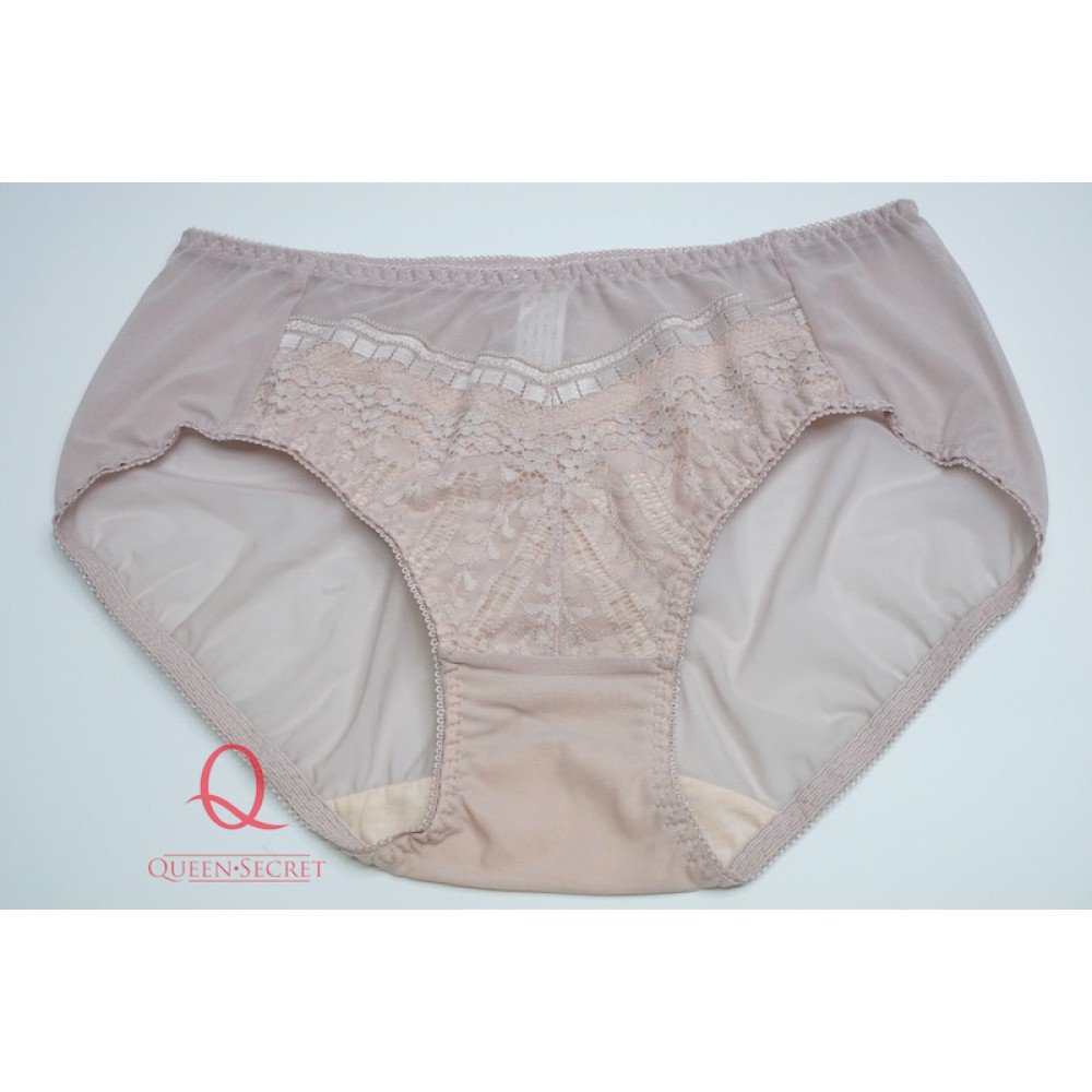 [預購]  蕾絲無鋼圈深V胸圍配襯褲 - 豆沙粉