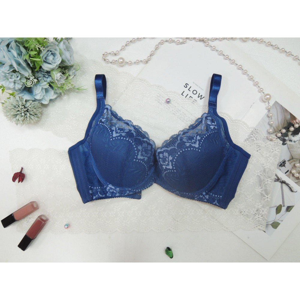 [預購]  蕾絲軟鋼圈深V胸圍 - 藍色