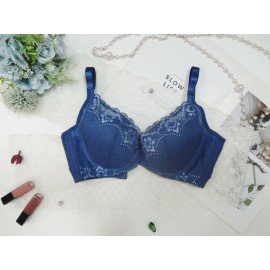[預購]  蕾絲軟鋼圈深V胸圍 - 藍色