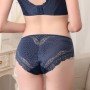 [現貨]  蕾絲深 V 鋼圈胸圍配襯褲 - 深藍色