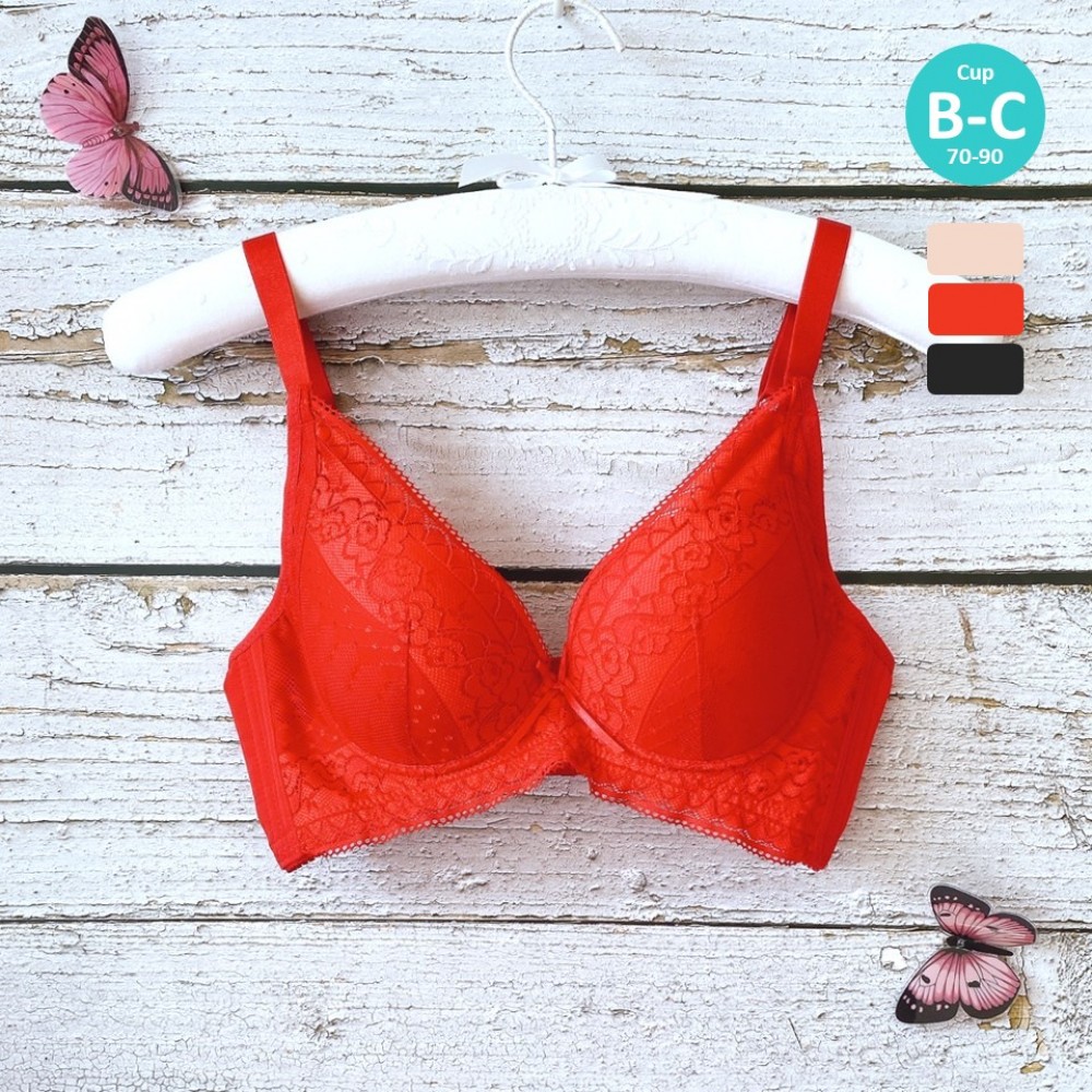 [In Stock]  Lace Soft-wired Bra - Red