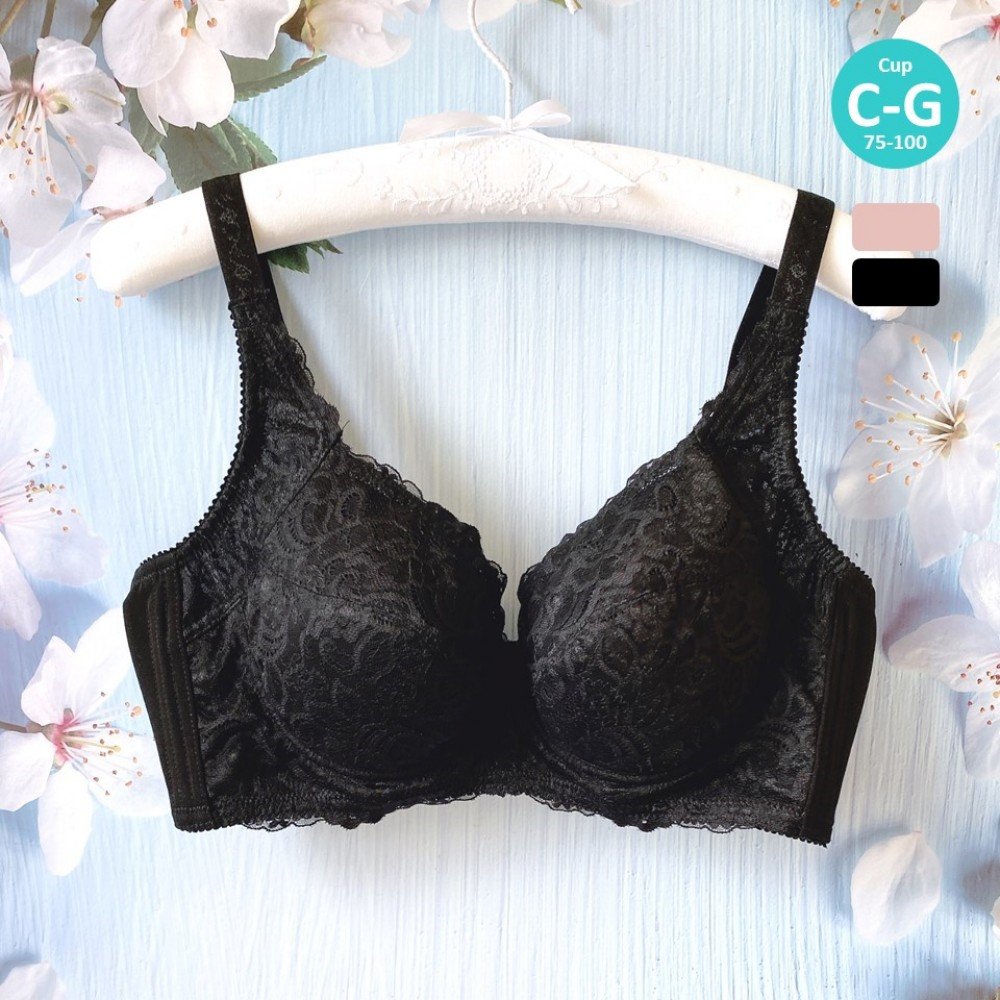 [預購]  大罩杯蕾絲鋼圈胸圍 - 黑色