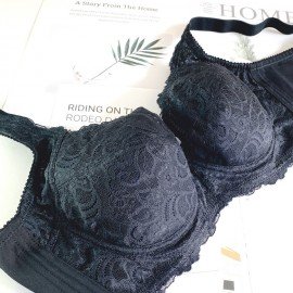 [預購]  大罩杯蕾絲鋼圈胸圍 - 黑色