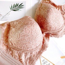 [預購]  大罩杯蕾絲鋼圈胸圍 - 淺啡色