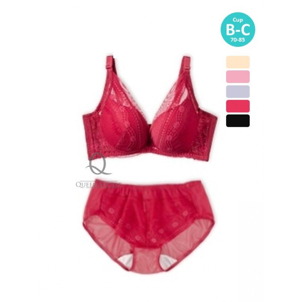 [預購]  深低脊心深V柔紗Push Up胸圍 - 紅色     [配褲須加購]