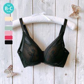 [預購]  深低脊心深V柔紗Push Up胸圍 - 黑色     [配褲須加購]