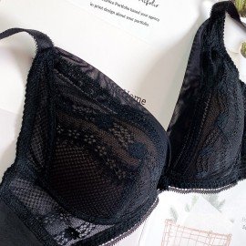 [預購]  深低脊心深V柔紗Push Up胸圍 - 黑色     [配褲須加購]