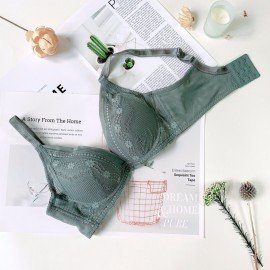 [預購]  深低脊心深V柔紗Push Up胸圍 - 綠色     [配褲須加購]