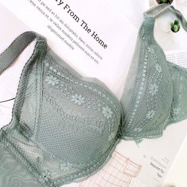[預購]  深低脊心深V柔紗Push Up胸圍 - 綠色     [配褲須加購]