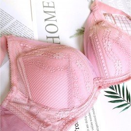 [預購]  深低脊心深V柔紗Push Up胸圍 - 粉紅色     [配褲須加購]