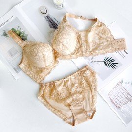 [現貨]  蕾絲軟鋼圈碳纖維胸圍配襯褲 - 膚色