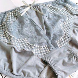 [現貨]  低脊深V美背軟鋼圈蕾絲胸圍襯褲 - 灰色