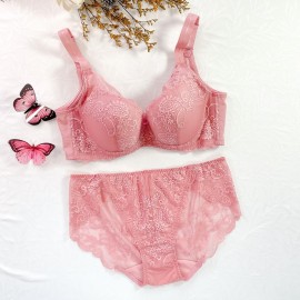 [現貨]  蕾絲 心機提托集中機能胸圍襯褲 - 粉紅色