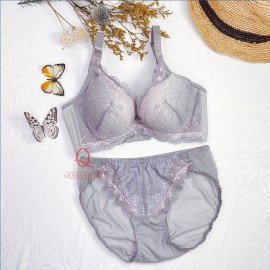 [預購]  蕾絲軟鋼圈胸圍配襯褲 - 灰色