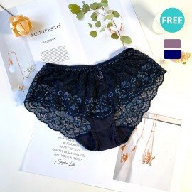 [預購]  大罩杯蕾絲鋼圈胸圍配襯褲 - 藍色