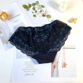 [預購]  大罩杯蕾絲鋼圈胸圍配襯褲 - 藍色