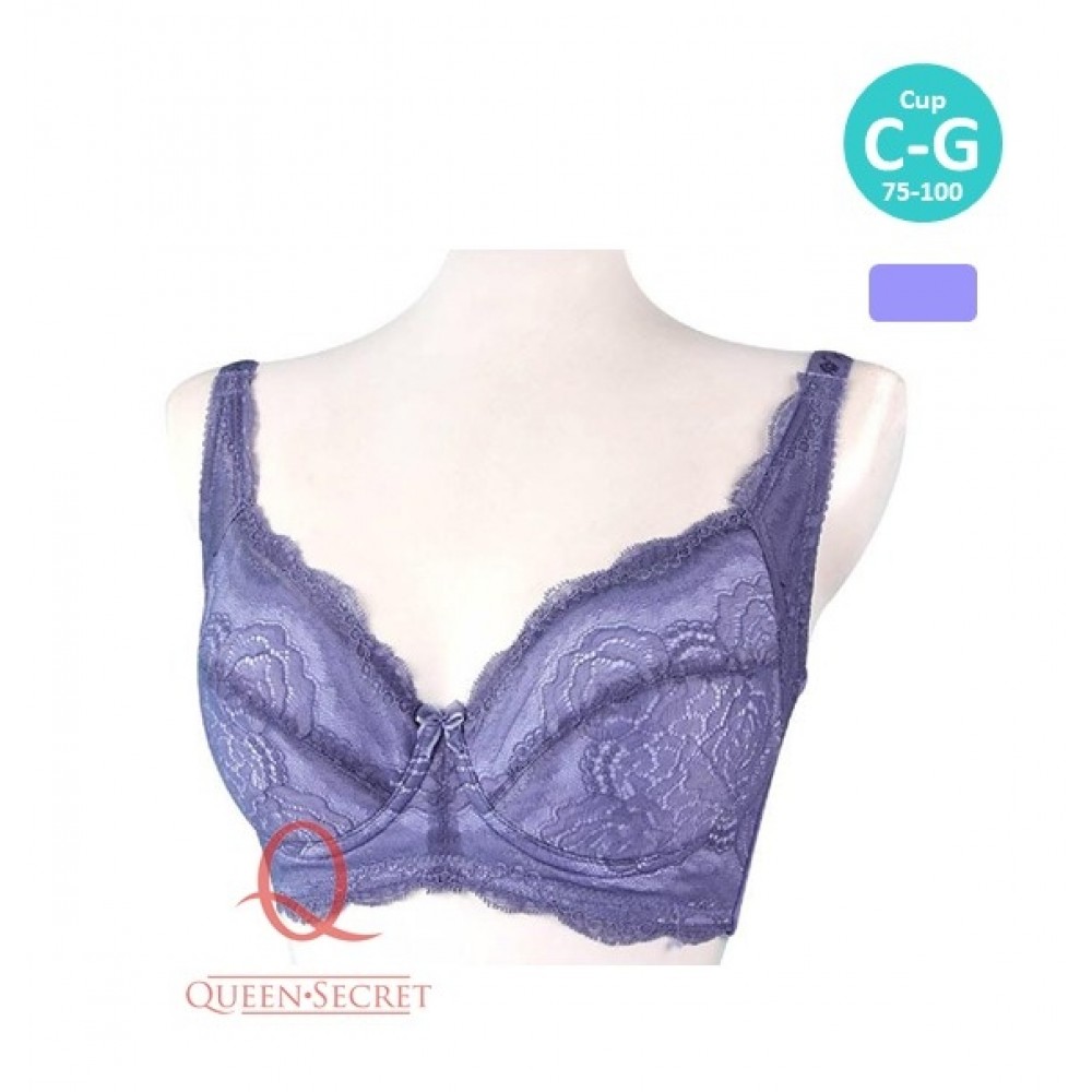 [預購]  大杯罩蕾絲鋼圈胸圍 - 紫藍色
